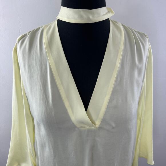 SANDRO Renza Bow Light Yellow V-Neckline 3/4 Sleeve Blouse Top Size 2 NEW - Picture 3 of 9